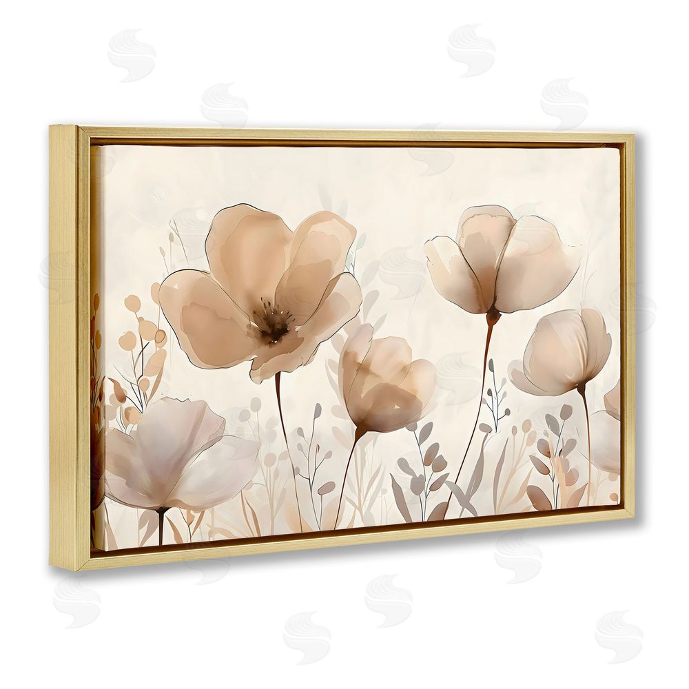 Creative Studio Neutral Wildflowers Floral Blossoms Gold Floating Frame Canvas Wall Art Print