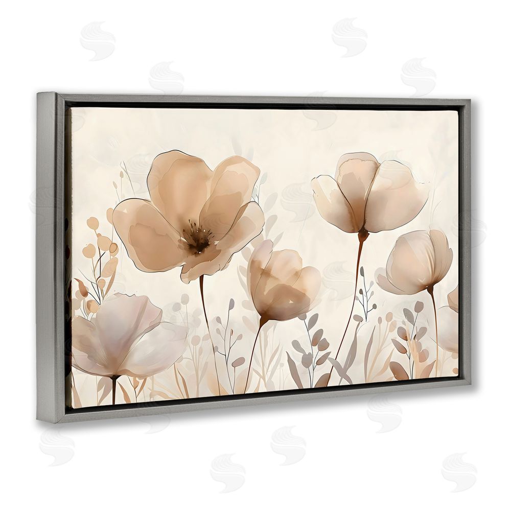 Creative Studio Neutral Wildflowers Floral Blossoms Gray Floating Frame Canvas Wall Art Print