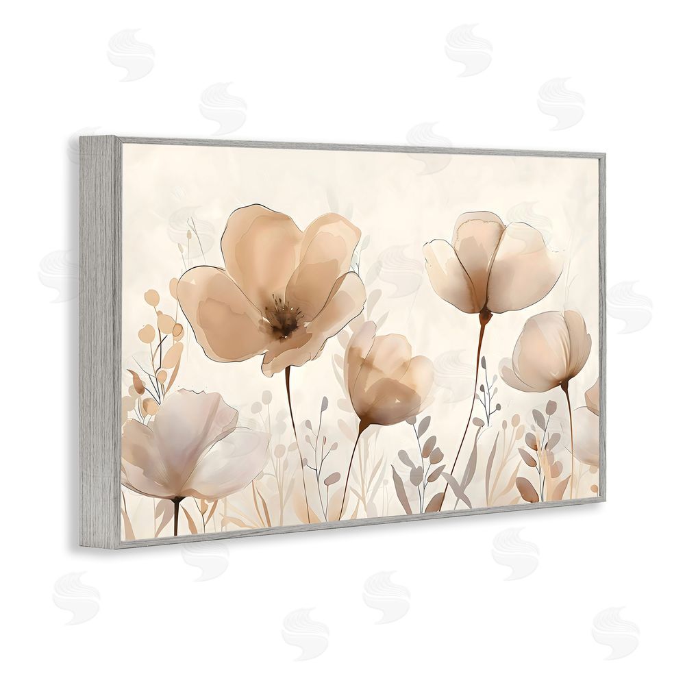 Creative Studio Neutral Wildflowers Floral Blossoms Gray Framed Giclee Wall Art Print