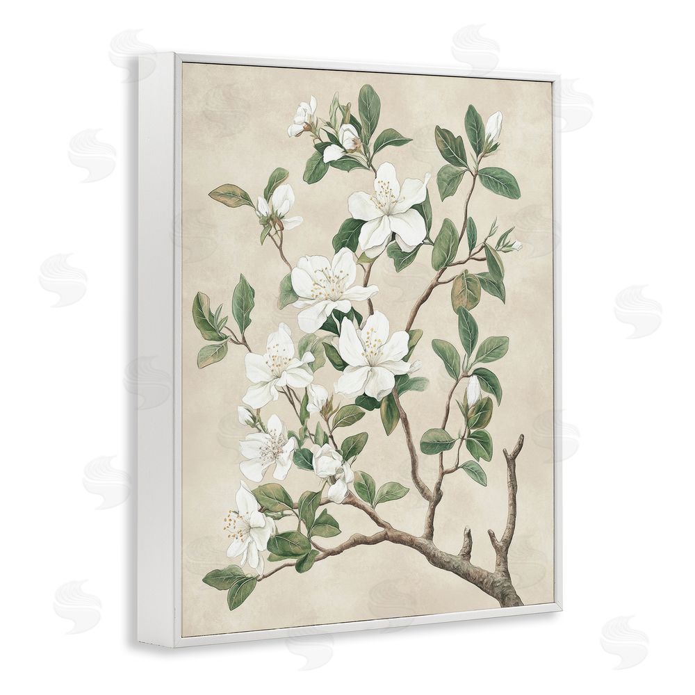 Petal Prints Design Vintage White Blossomed Tree White Framed Giclee Wall Art Print