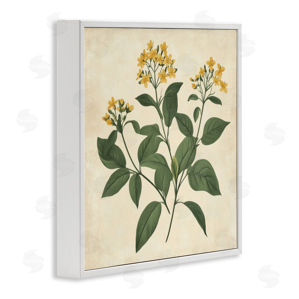 Petal Prints Design Yellow Bushels Botanical Illustration White Framed Giclee Wall Art Print