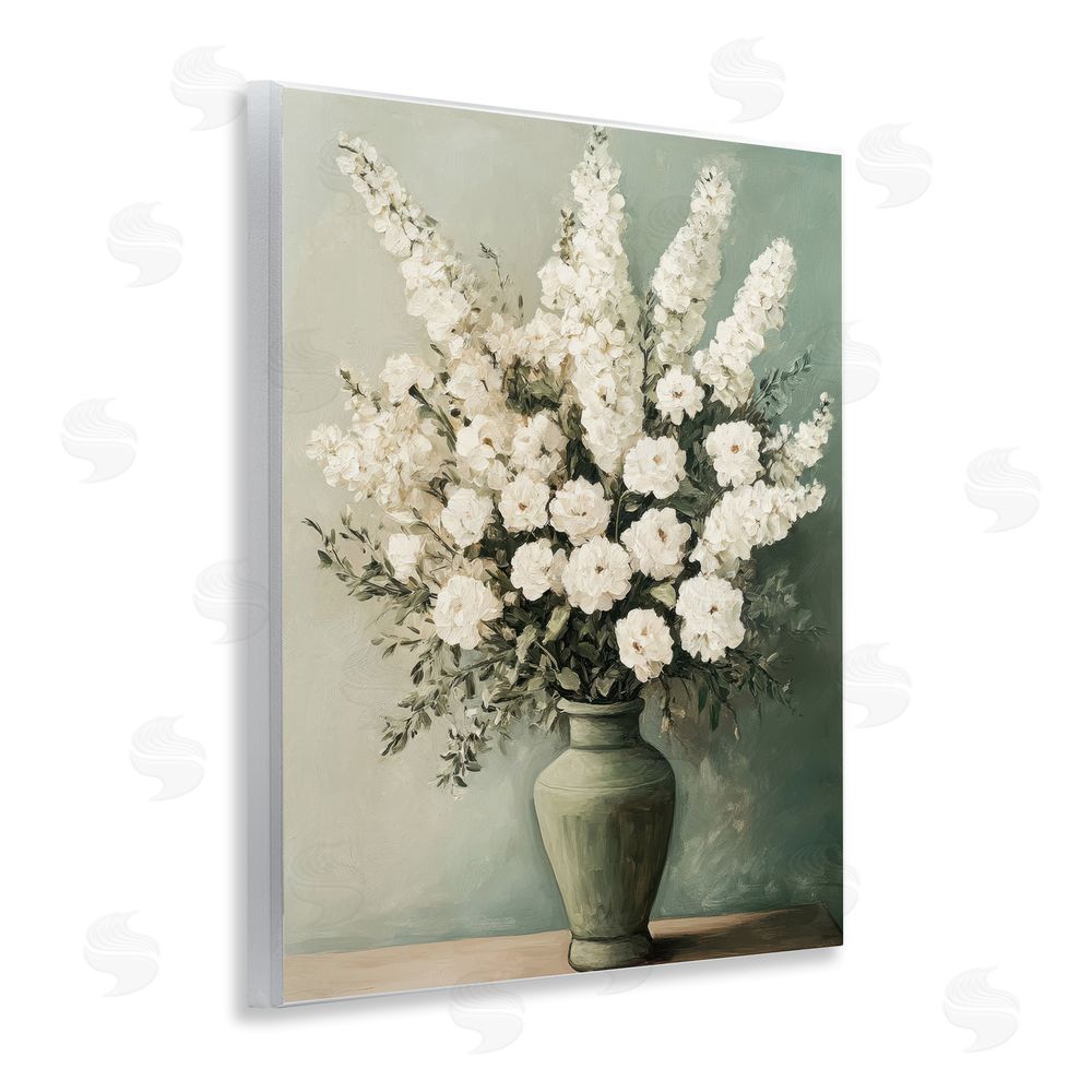 Petal Prints Design White Florals in Green Vase Wall Plaque Art Print