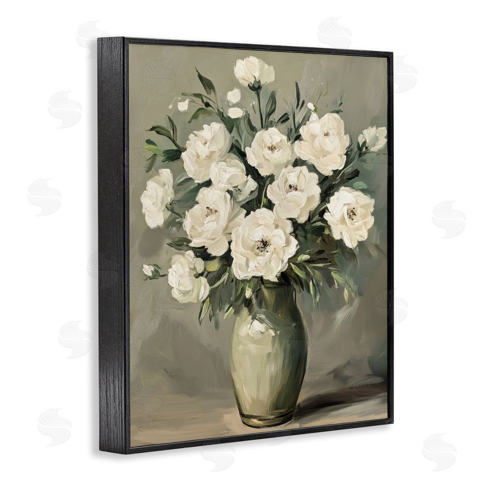 Petal Prints Design Abstract White Rose Bouquet Black Framed Giclee Wall Art Print