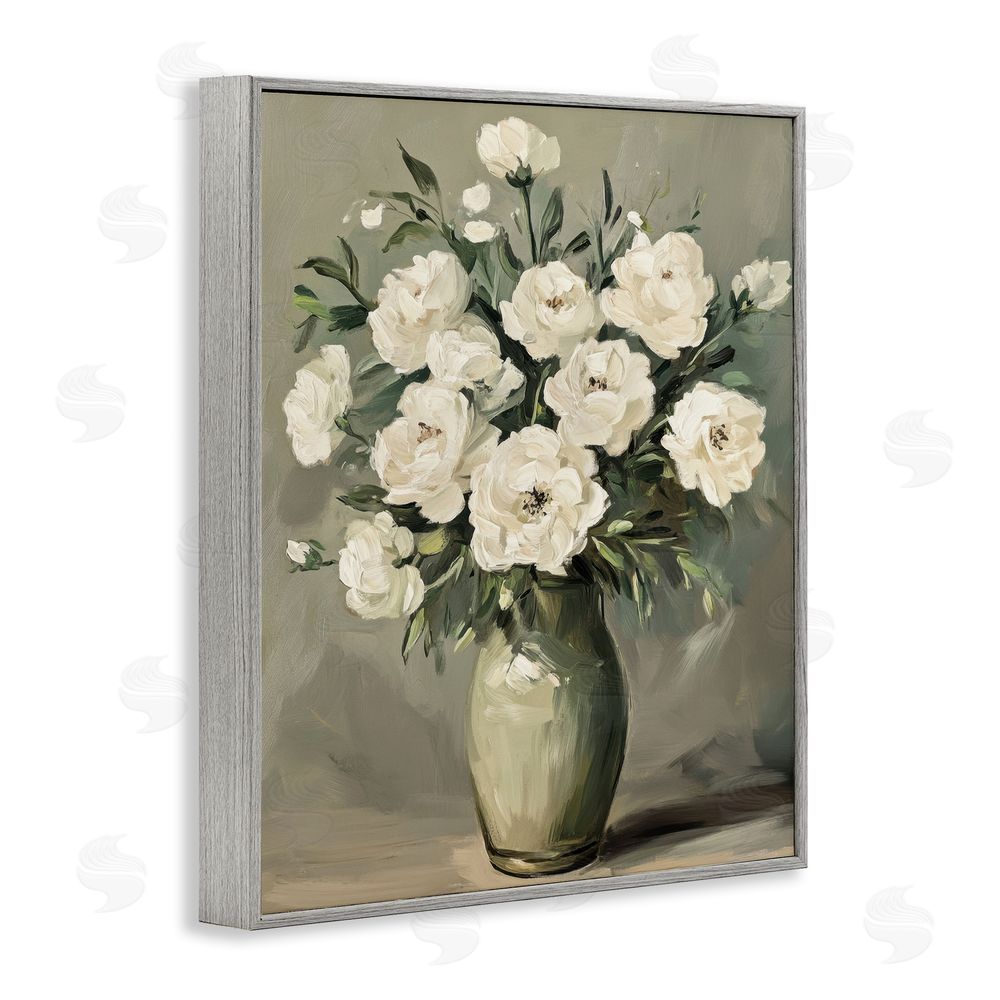 Petal Prints Design Abstract White Rose Bouquet Gray Framed Giclee Wall Art Print