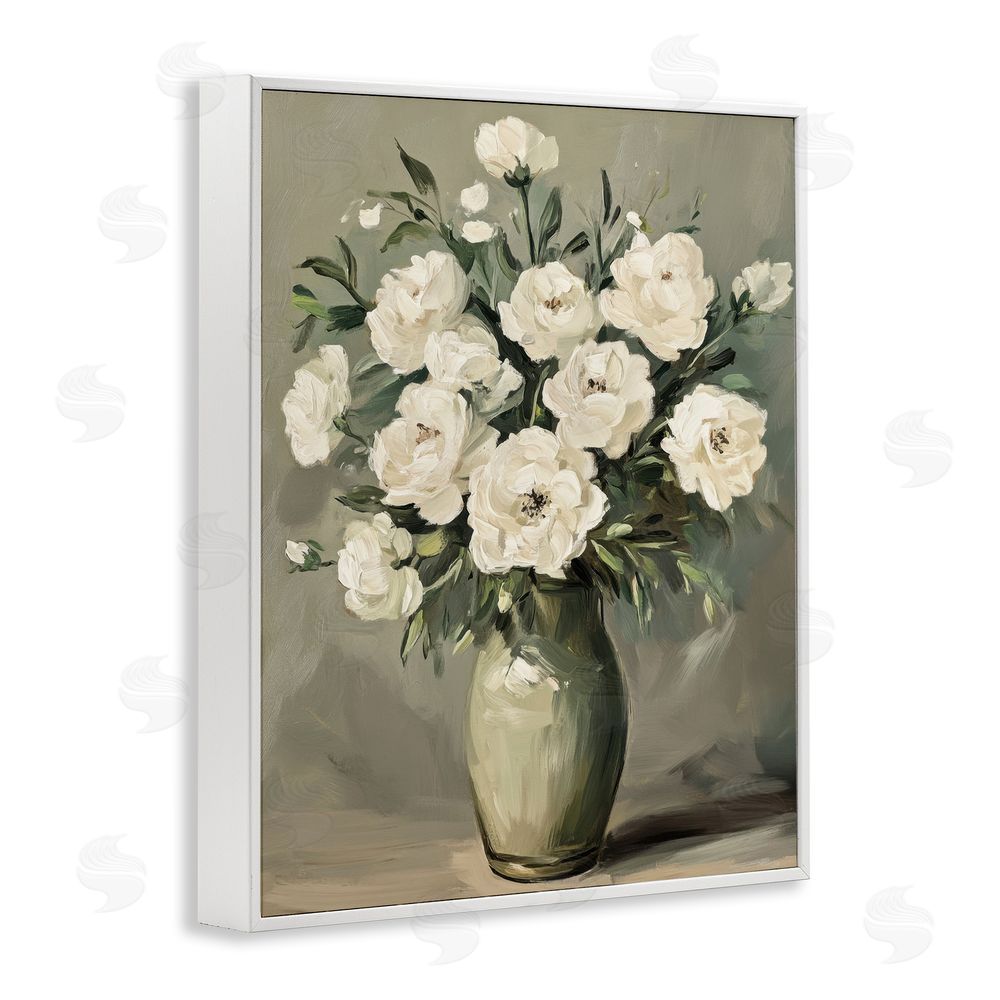 Petal Prints Design Abstract White Rose Bouquet White Framed Giclee Wall Art Print