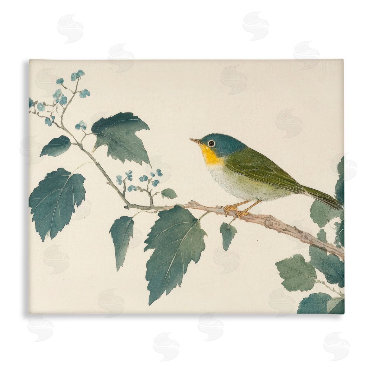 Petal Prints Design Blue Bird and Leaves Canvas Wall Art Print