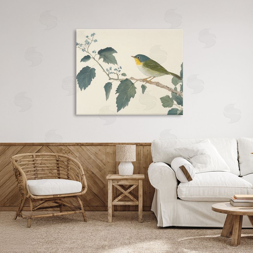 Petal Prints Design Blue Bird and Leaves Canvas Art on Wall