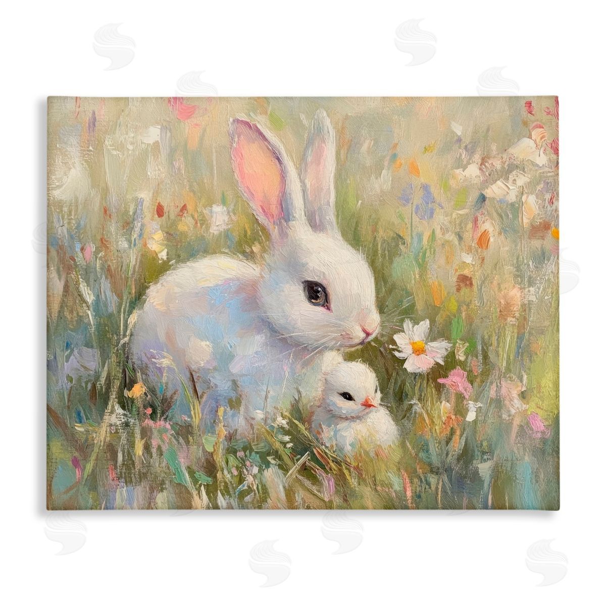 Petal Prints Design White Rabbit Easter and Flowers Canvas Wall Art Print