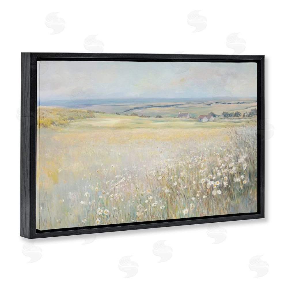 Petal Prints Design Country Homes Open Landscape Black Floating Frame Canvas Wall Art Print