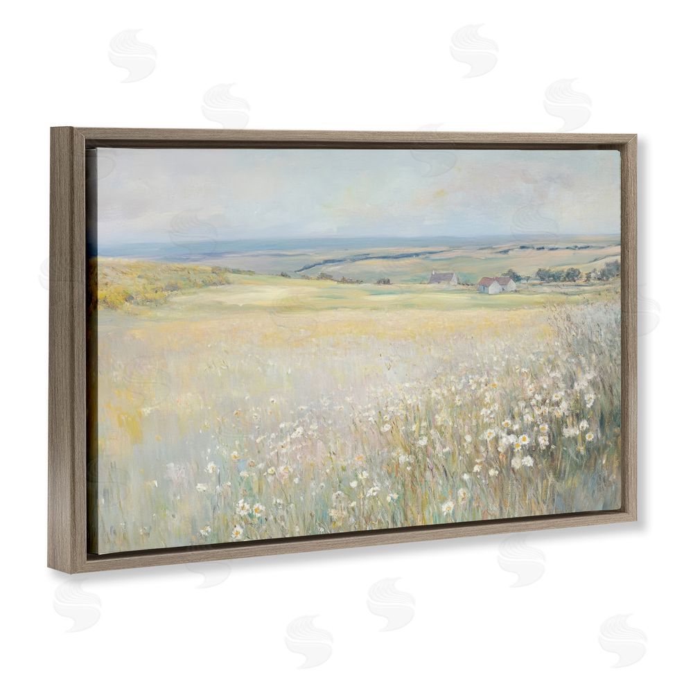Petal Prints Design Country Homes Open Landscape Brown Floating Frame Canvas Wall Art Print