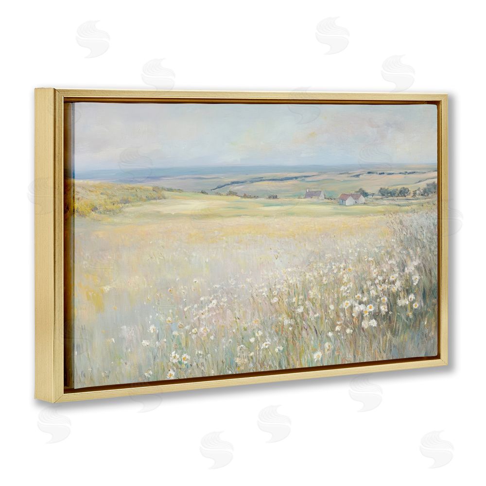 Petal Prints Design Country Homes Open Landscape Gold Floating Frame Canvas Wall Art Print