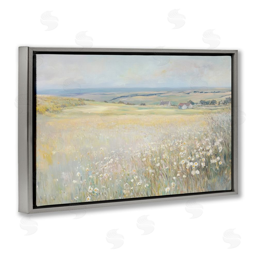 Petal Prints Design Country Homes Open Landscape Gray Floating Frame Canvas Wall Art Print