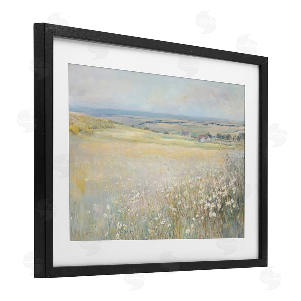 Petal Prints Design Country Homes Open Landscape Black Framed Print Under Glass with White Mat Wall Art