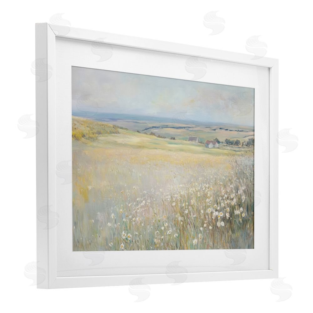 Petal Prints Design Country Homes Open Landscape White Framed Print Under Glass with Mat Wall Art