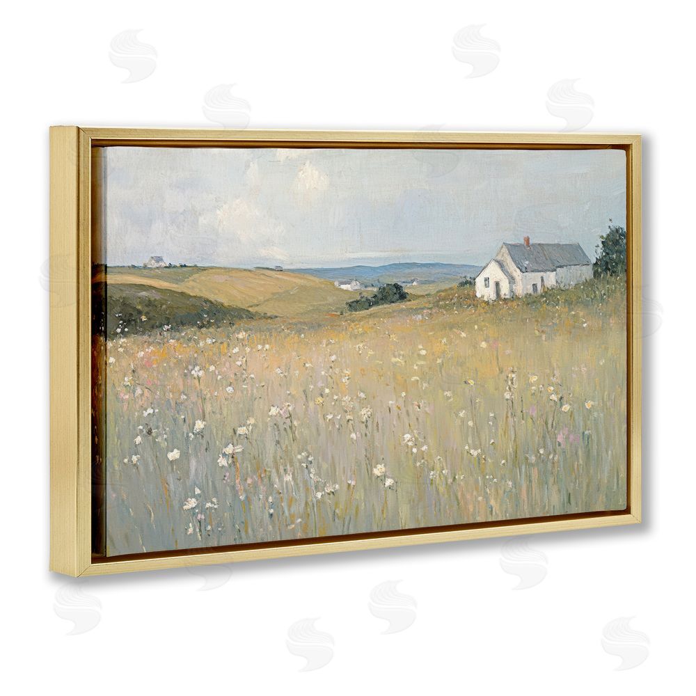 Petal Prints Design Homes in the Hills Gold Floating Frame Canvas Wall Art Print