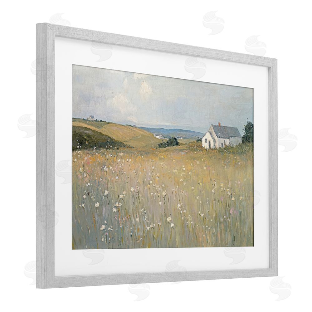 Petal Prints Design Homes in the Hills Gray Framed Print Under Glass with White Mat Wall Art