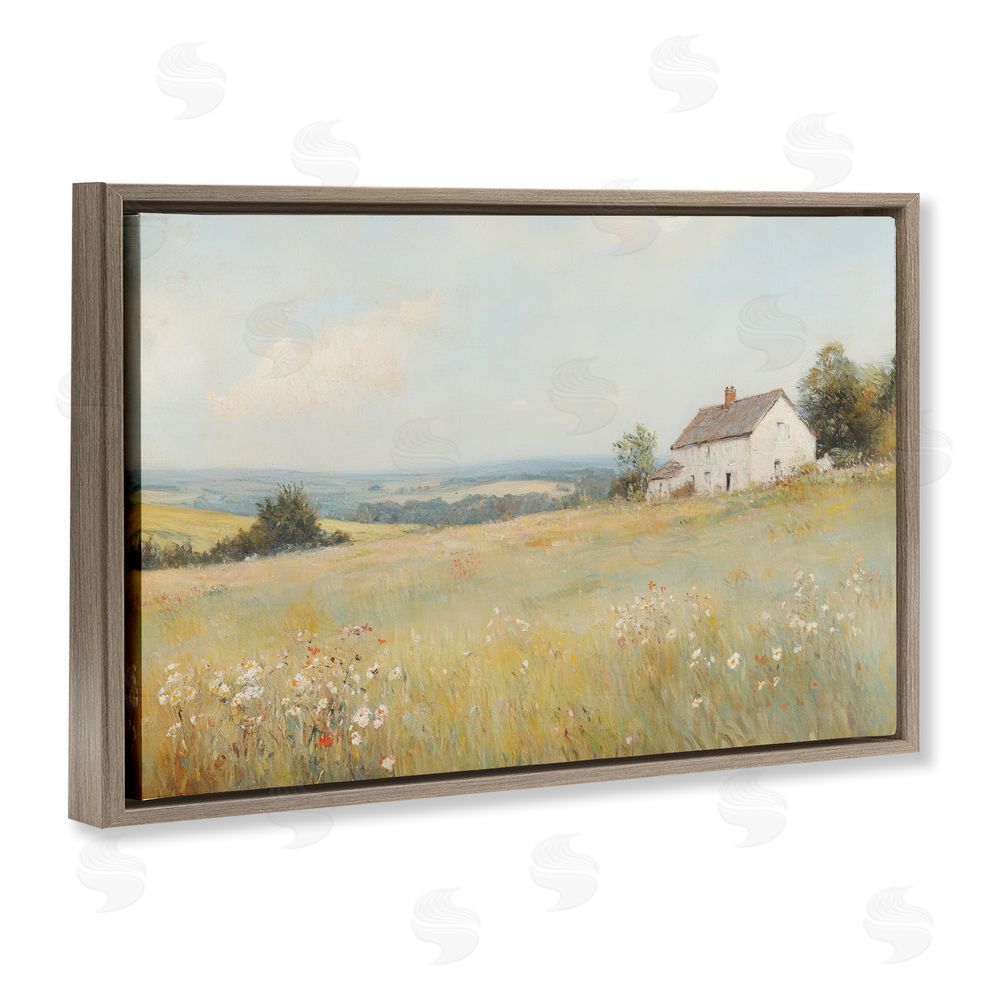 Petal Prints Design Little House Prairie Landscape Brown Floating Frame Canvas Wall Art Print