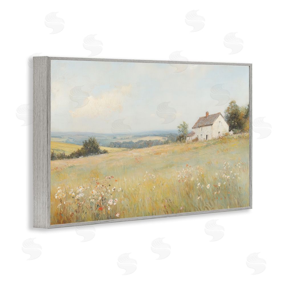 Petal Prints Design Little House Prairie Landscape Gray Framed Giclee Wall Art Print