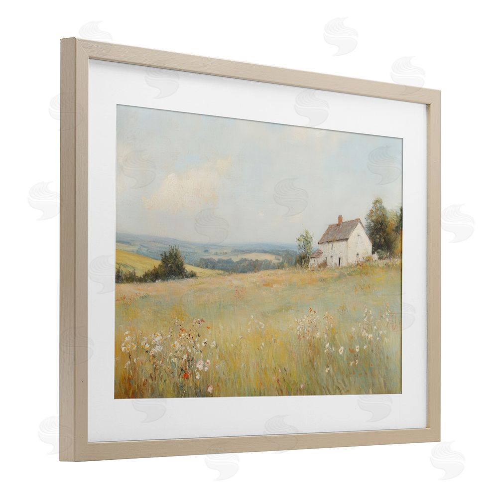 Petal Prints Design Little House Prairie Landscape Birch Framed Print Under Glass with White Mat Wall Art