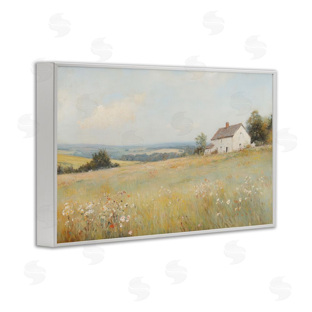 Petal Prints Design Little House Prairie Landscape White Framed Giclee Wall Art Print