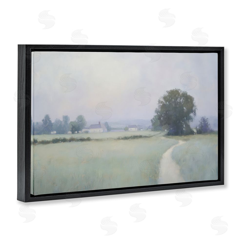 Petal Prints Design Long Driveway Bluish Landscape Black Floating Frame Canvas Wall Art Print