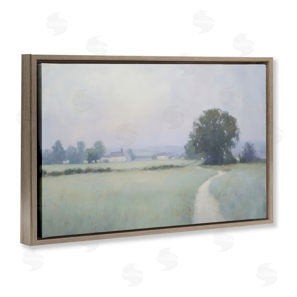 Petal Prints Design Long Driveway Bluish Landscape Brown Floating Frame Canvas Wall Art Print