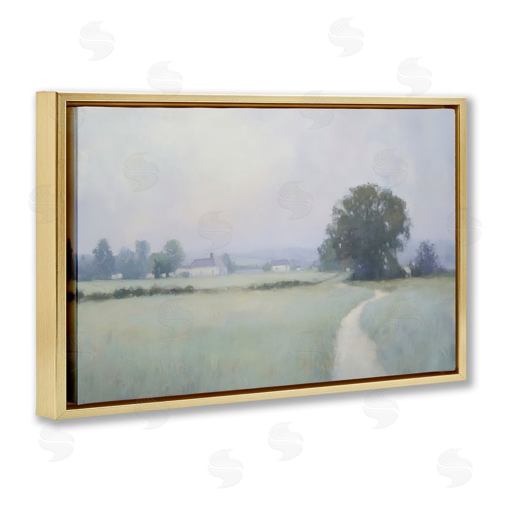 Petal Prints Design Long Driveway Bluish Landscape Gold Floating Frame Canvas Wall Art Print