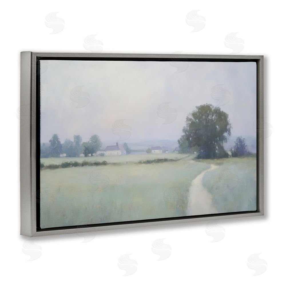 Petal Prints Design Long Driveway Bluish Landscape Gray Floating Frame Canvas Wall Art Print