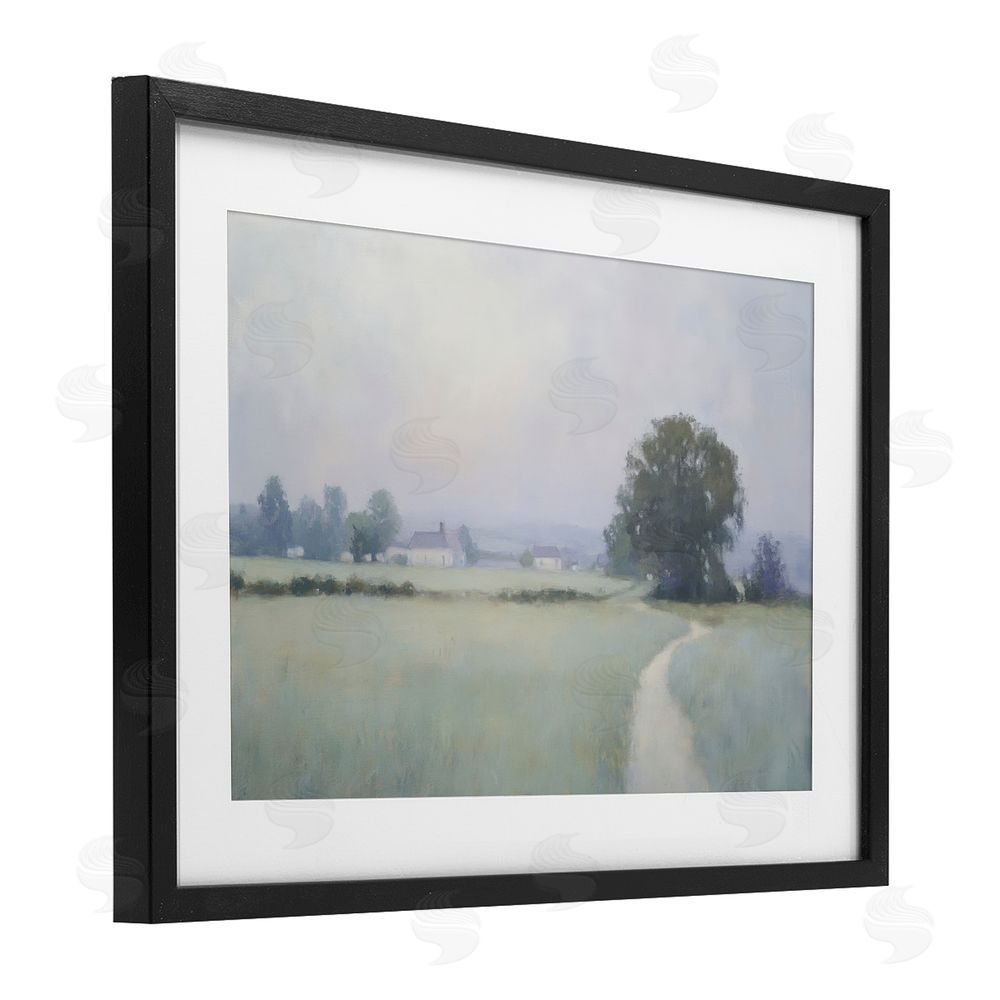Petal Prints Design Long Driveway Bluish Landscape Black Framed Print Under Glass with White Mat Wall Art