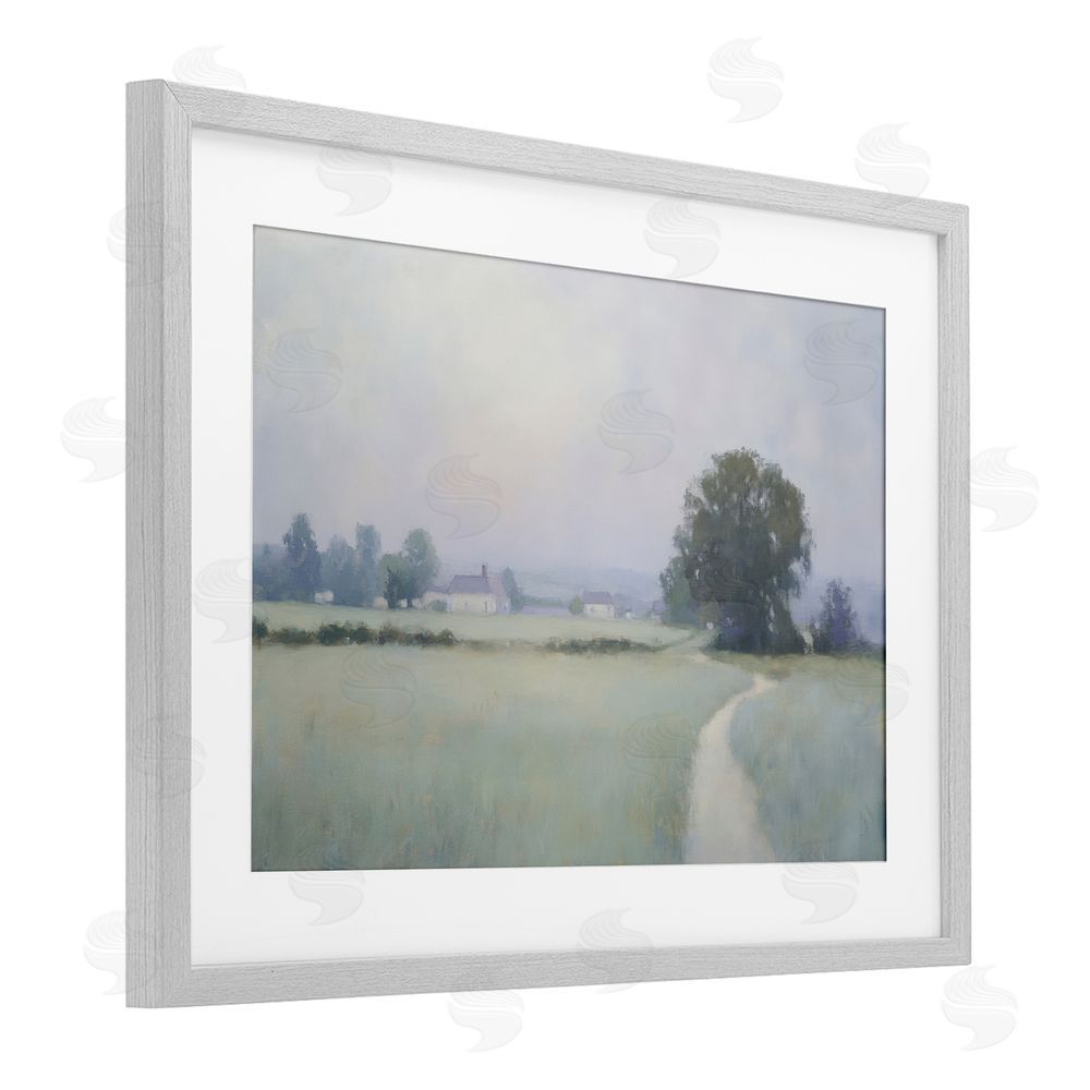 Petal Prints Design Long Driveway Bluish Landscape Gray Framed Print Under Glass with White Mat Wall Art