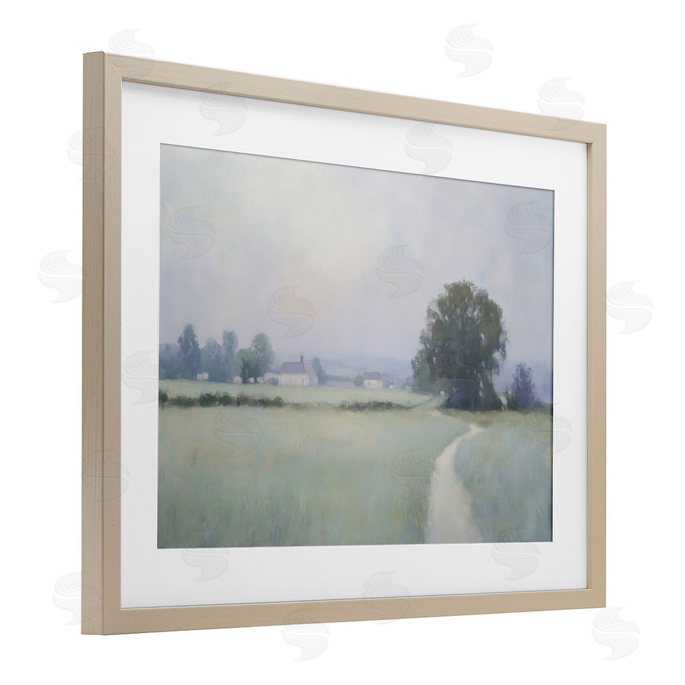 Petal Prints Design Long Driveway Bluish Landscape Birch Framed Print Under Glass with White Mat Wall Art