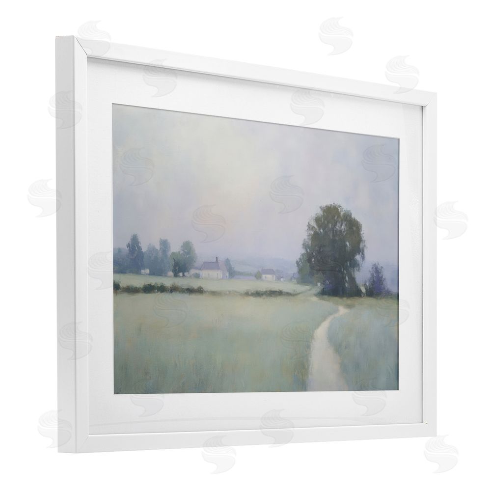 Petal Prints Design Long Driveway Bluish Landscape White Framed Print Under Glass with Mat Wall Art