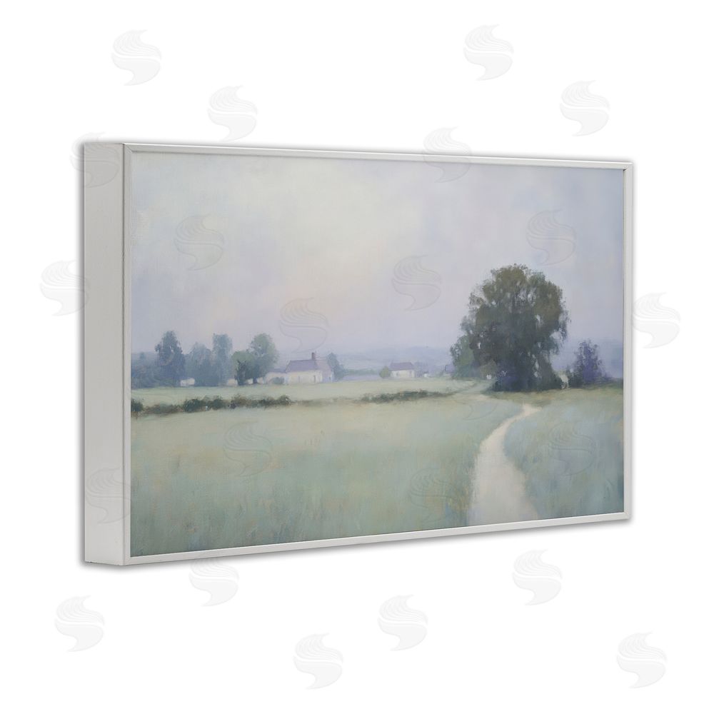Petal Prints Design Long Driveway Bluish Landscape White Framed Giclee Wall Art Print