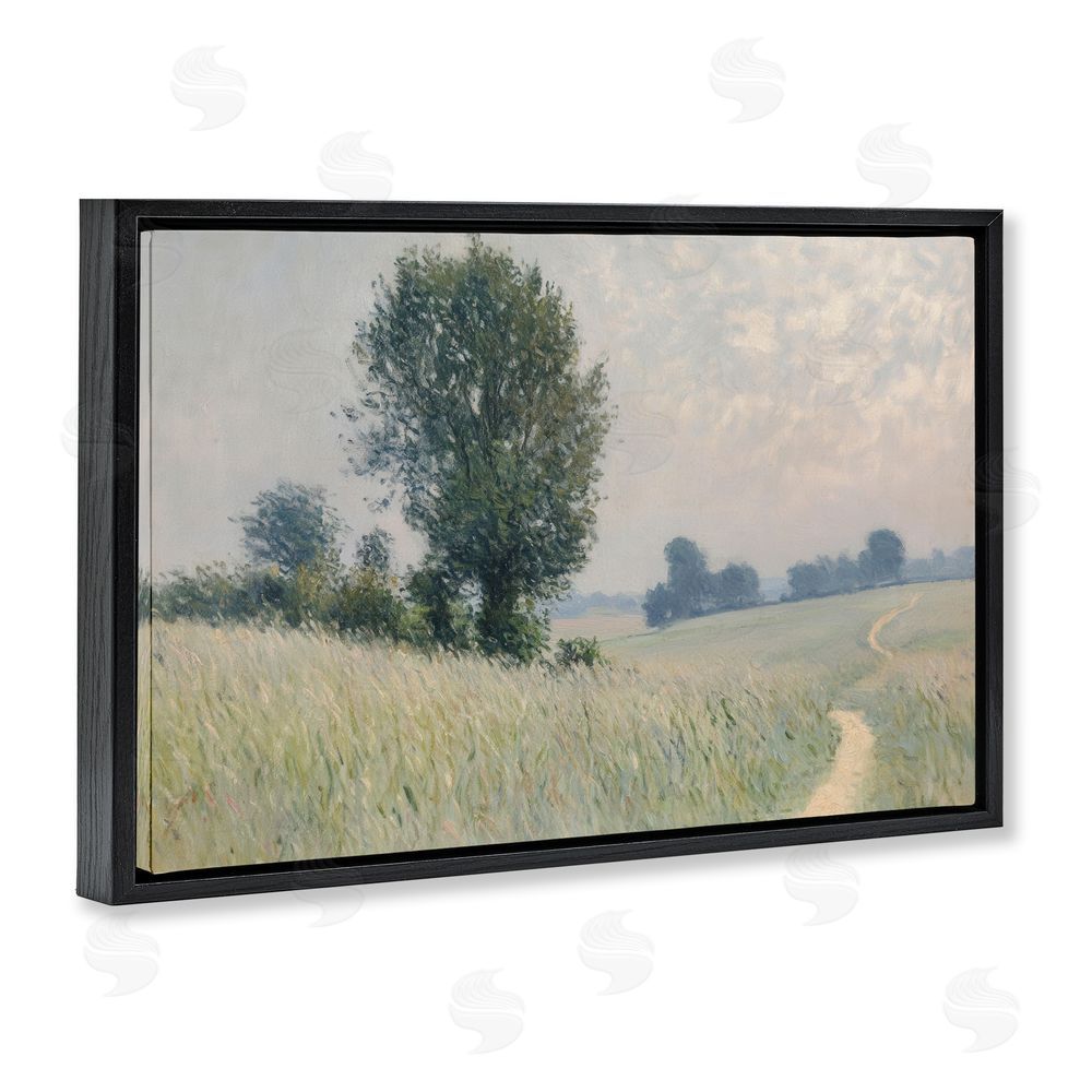 Petal Prints Design Tall Grass Path in Field Black Floating Frame Canvas Wall Art Print