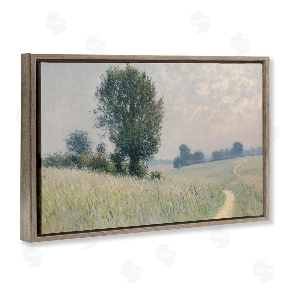 Petal Prints Design Tall Grass Path in Field Brown Floating Frame Canvas Wall Art Print
