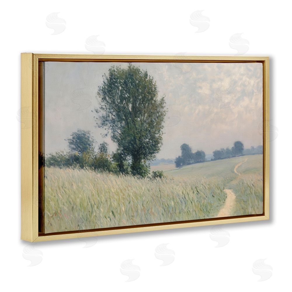 Petal Prints Design Tall Grass Path in Field Gold Floating Frame Canvas Wall Art Print