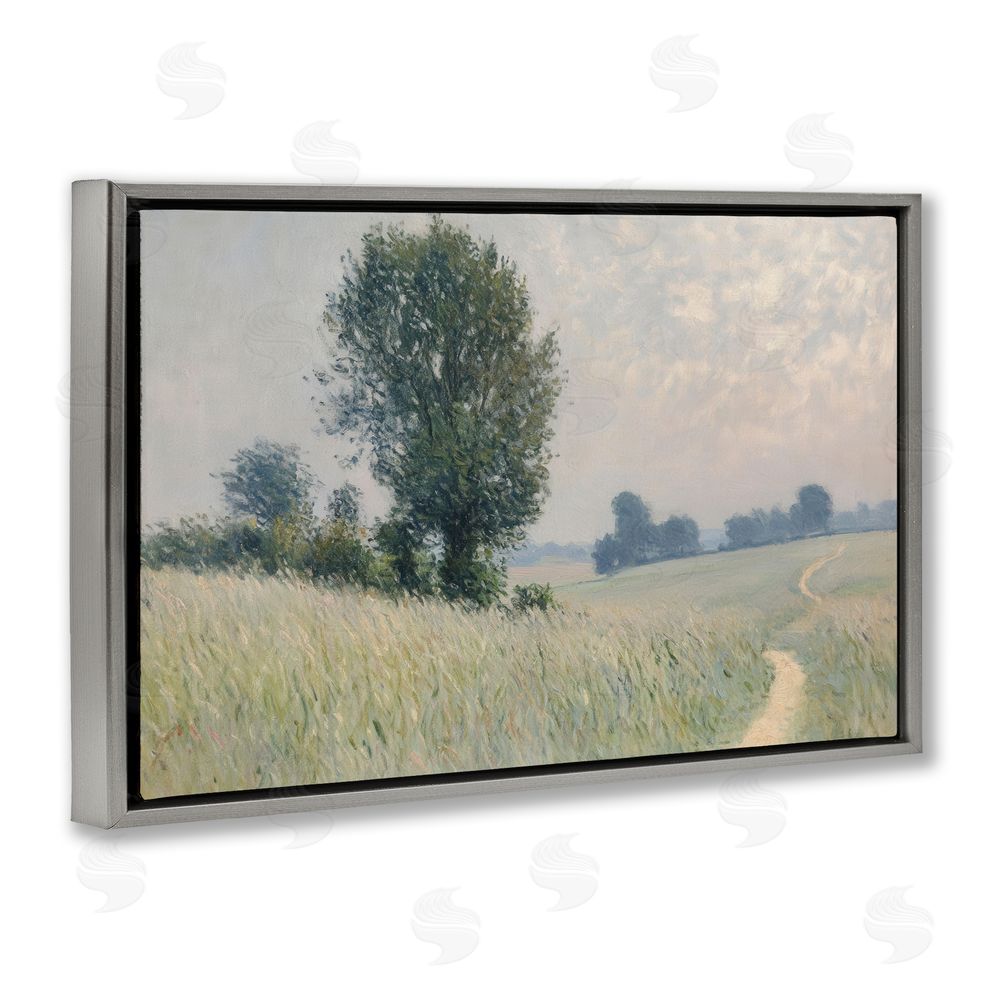 Petal Prints Design Tall Grass Path in Field Gray Floating Frame Canvas Wall Art Print