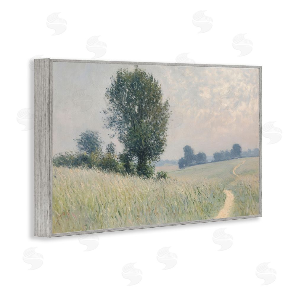 Petal Prints Design Tall Grass Path in Field Gray Framed Giclee Wall Art Print