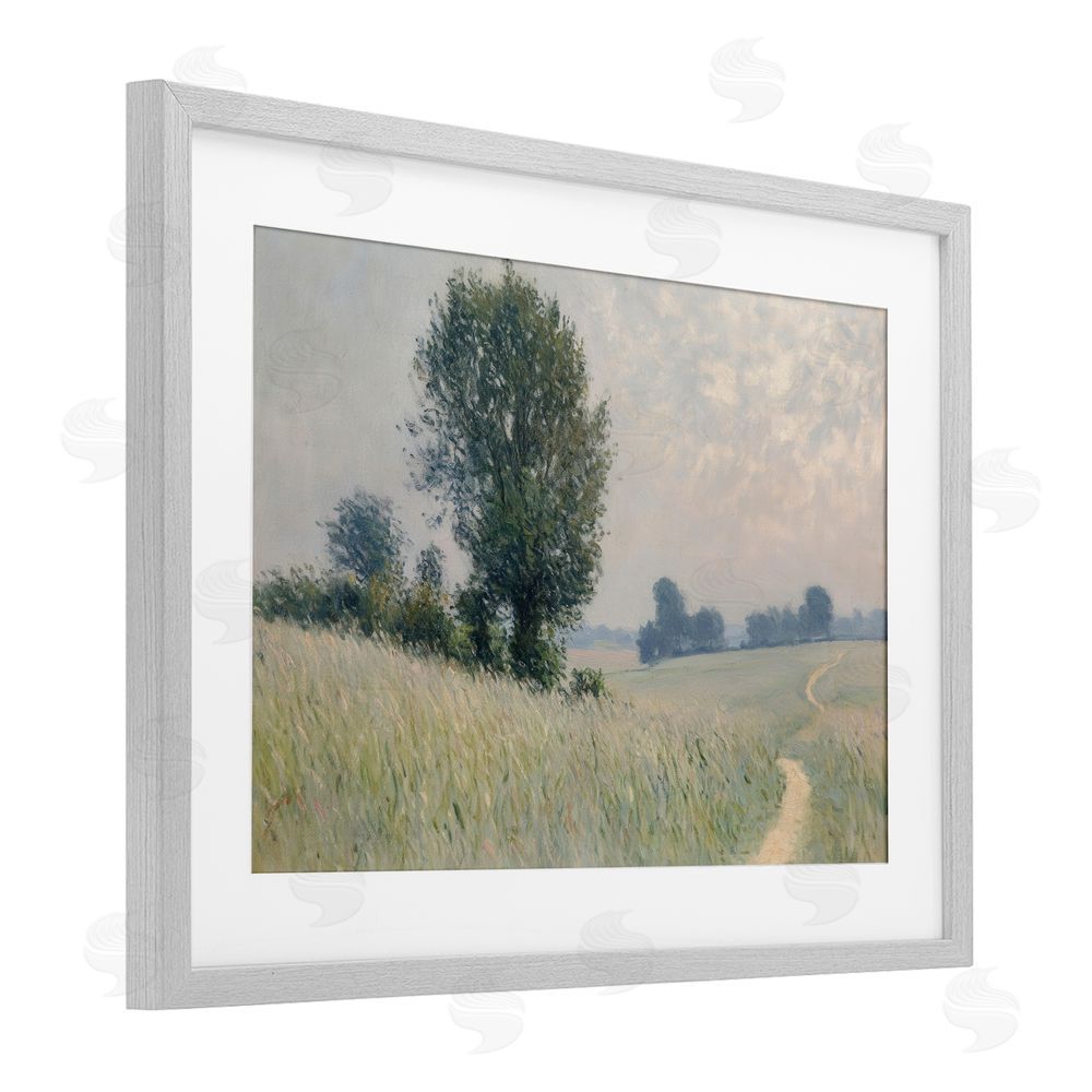 Petal Prints Design Tall Grass Path in Field Gray Framed Print Under Glass with White Mat Wall Art