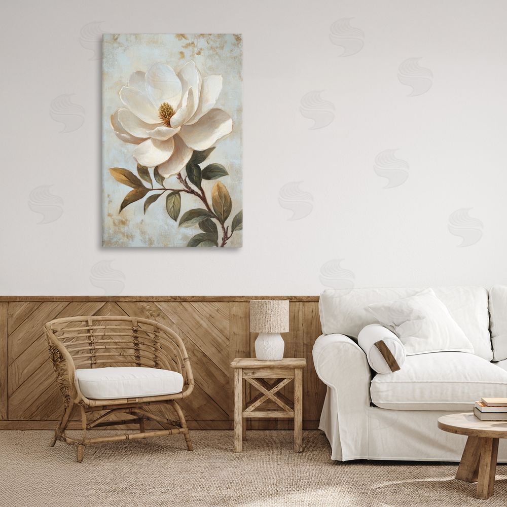 Petal Prints Design Open White Magnolia Flower Canvas Art on Wall