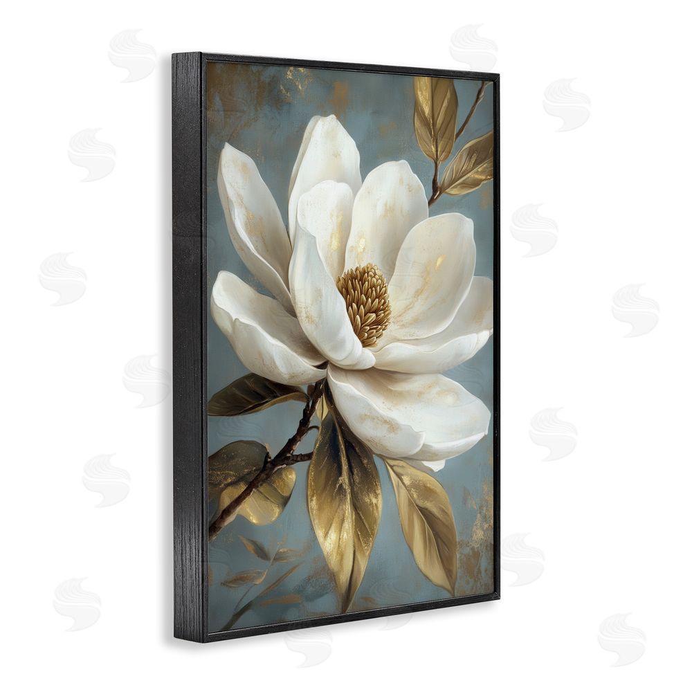 Petal Prints Design Bloomed White Magnolia Floral Black Framed Giclee Wall Art Print