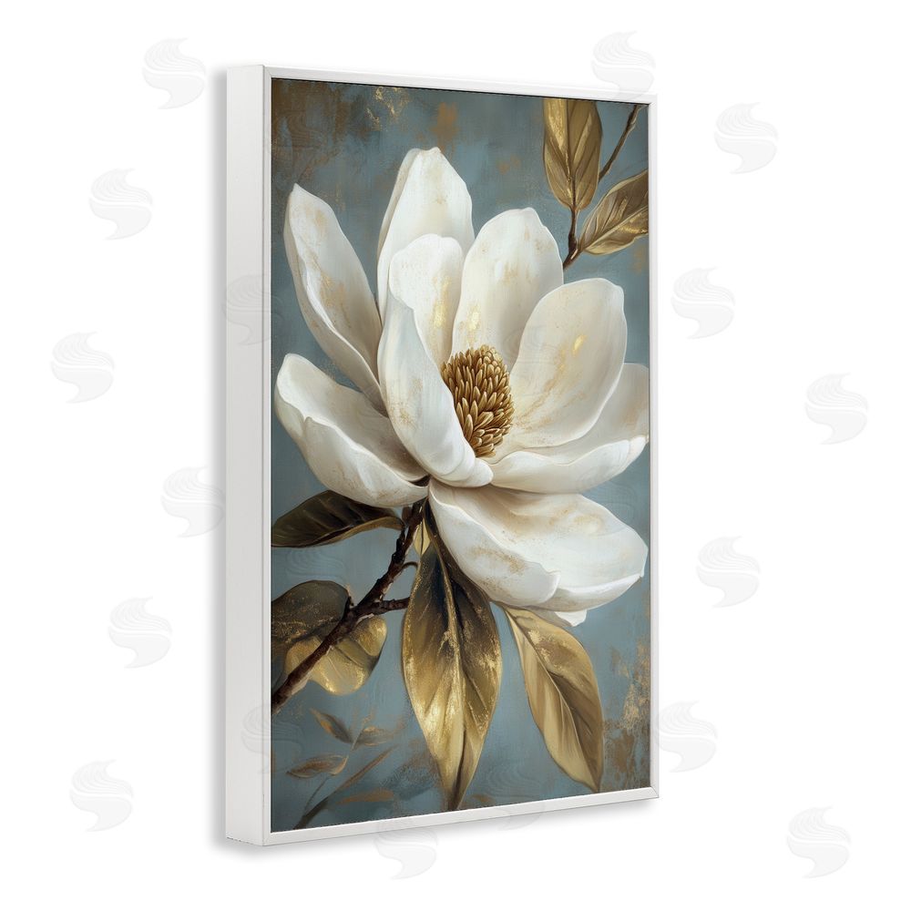 Petal Prints Design Bloomed White Magnolia Floral White Framed Giclee Wall Art Print
