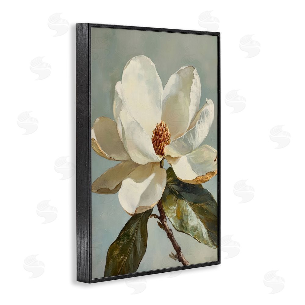 Petal Prints Design Blossomed White Magnolia Floral Black Framed Giclee Wall Art Print