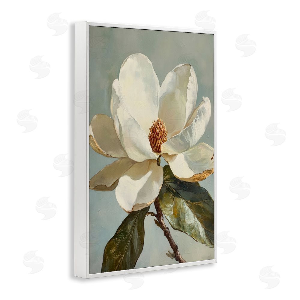 Petal Prints Design Blossomed White Magnolia Floral White Framed Giclee Wall Art Print