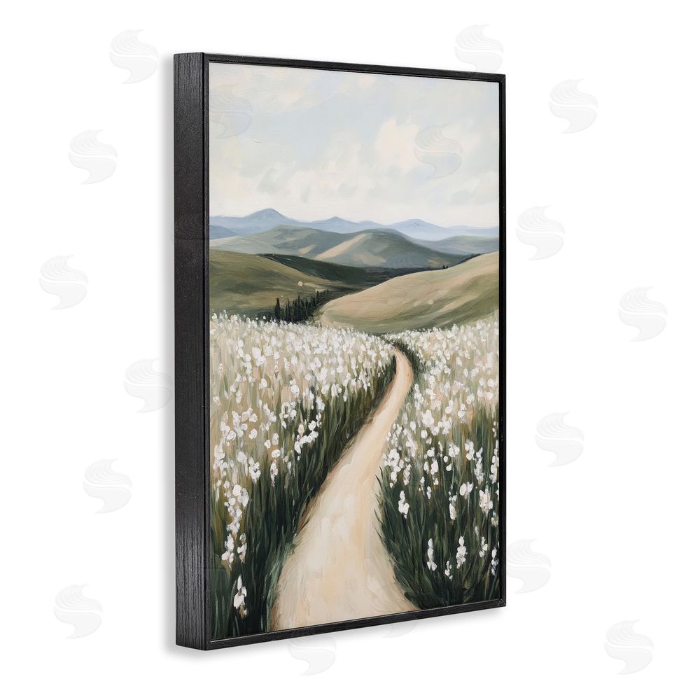 Petal Prints Design White Hyacinth Meadow Path Black Framed Giclee Wall Art Print