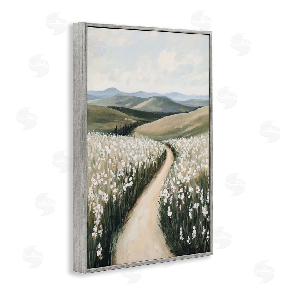 Petal Prints Design White Hyacinth Meadow Path Gray Framed Giclee Wall Art Print