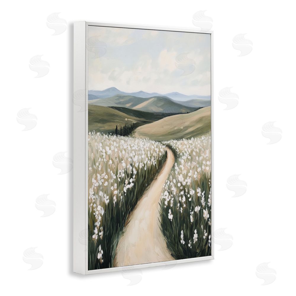 Petal Prints Design White Hyacinth Meadow Path White Framed Giclee Wall Art Print