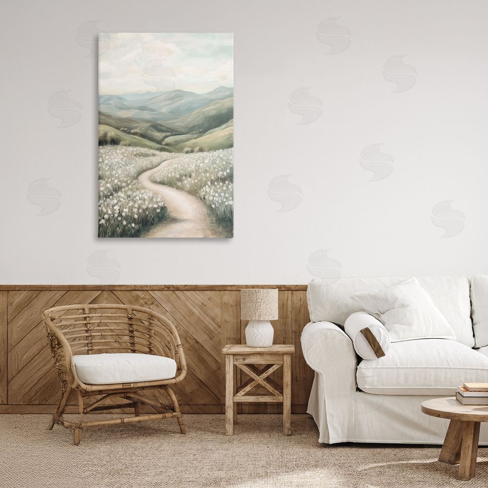 Petal Prints Design White Wildflower Meadow Path Canvas Art on Wall