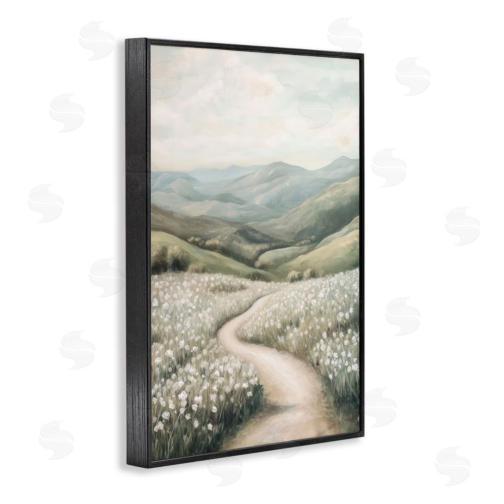 Petal Prints Design White Wildflower Meadow Path Black Framed Giclee Wall Art Print