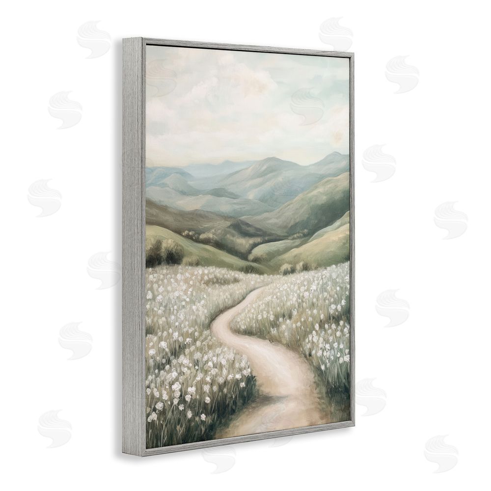 Petal Prints Design White Wildflower Meadow Path Gray Framed Giclee Wall Art Print